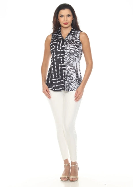 Tango Mango Sleeveless Blouse - Black & White - T6985