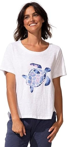 Escape by Habitat "Watercolor Turtle" Hi-Lo Short Sleeve Tee - 52303