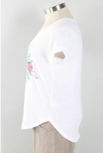 Escape by Habitat "Impressionist Sunflower" Cuff Sleeve Hi-Lo Tee - 52634