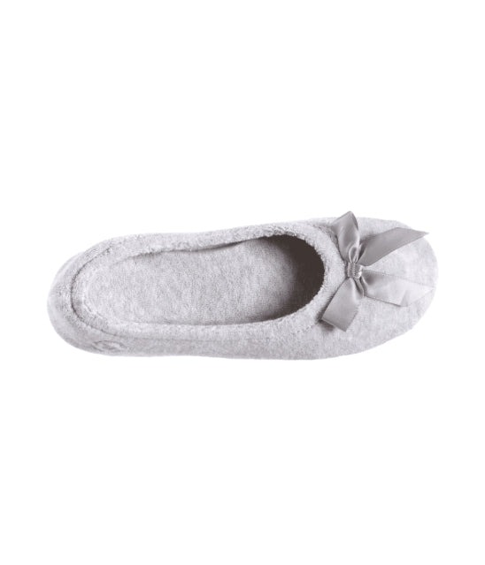 Isotoner Classic Stretch Terry Ballerina - Rubber Outsole - Heather Gray - S - 9i968