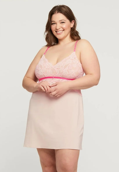 Montelle Intimates Pillow Talk Bust Support Chemise Set - Champagne Rosebloom - L - 9518