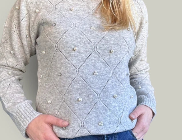 Carreli Pearl & Diamond Sweater - Gray - SW505