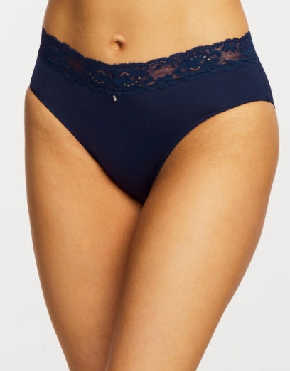 Montelle Intimates Microfiber and Lace Low Cut brief - XXL - Gemstone Blue - 9004