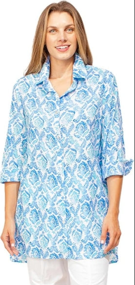 Escape Blue Paisley Print Cotton Blouse - Blue - 59101
