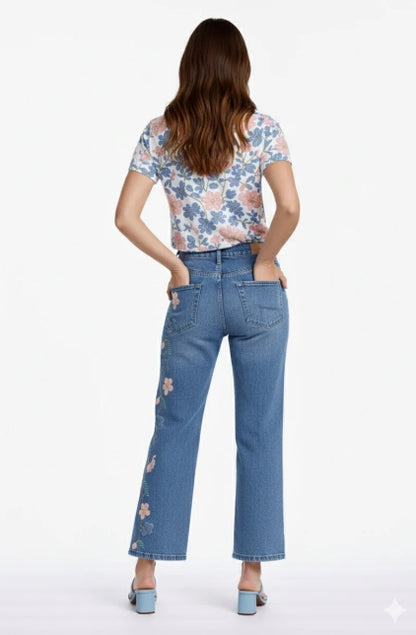 Carreli Jeans Bleach Wash Premium Denim Ankle Kick Flare with Embroideries PR-95