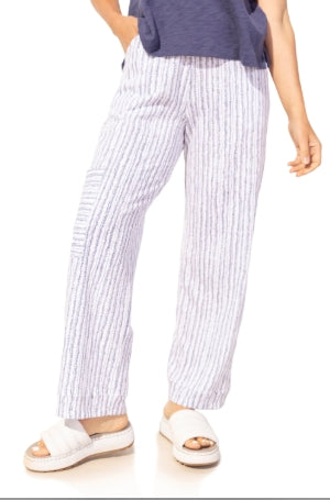 Escape Coastal Cotton Floral Resort Pant - White / Navy stripe - 63926