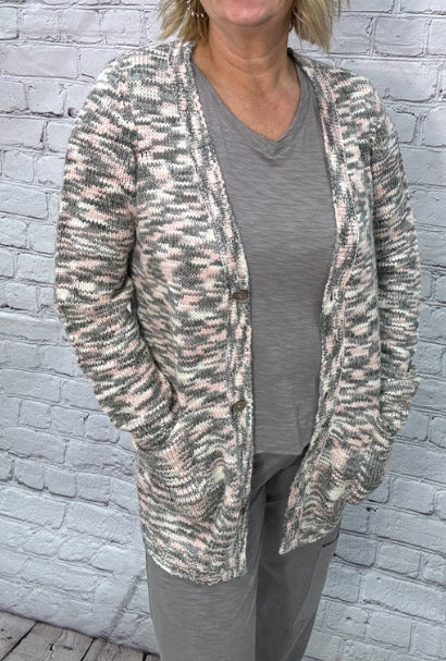 Escape Striped Knit Cardigan Sweater - Small - Pink / Earth - 28225