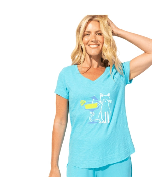 Escape Neck Tee Cocktail Kitty T-Shirt - Maui - 41800