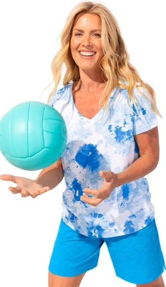 Escape Sunburst Cotton V-Neck Tee - M - Riviera - 14400
