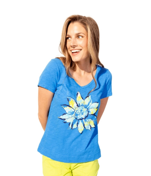 Escape Sunflower Print V-Neck T-Shirt - Rivira - M - 40800