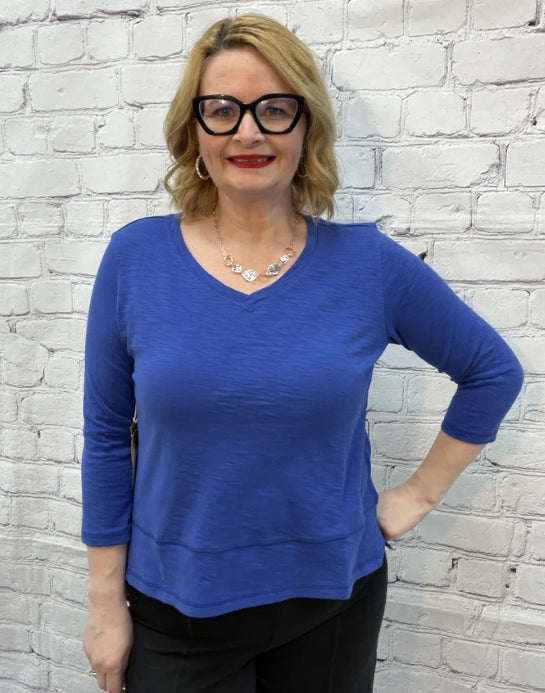 ESCAPE - EASY V NECK 3/4 SLEEVES COTTON TEE - 10041