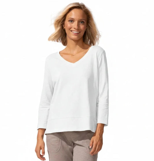 ESCAPE - EASY V NECK 3/4 SLEEVES COTTON TEE - 10041