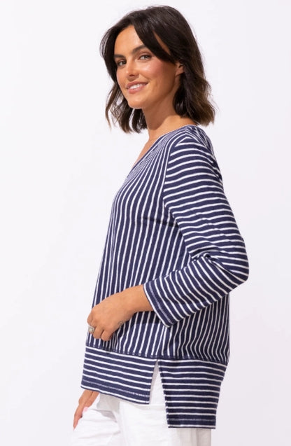 ESCAPE - SANTA BARBARA STRIPE EASY V NECK TEE - 23542