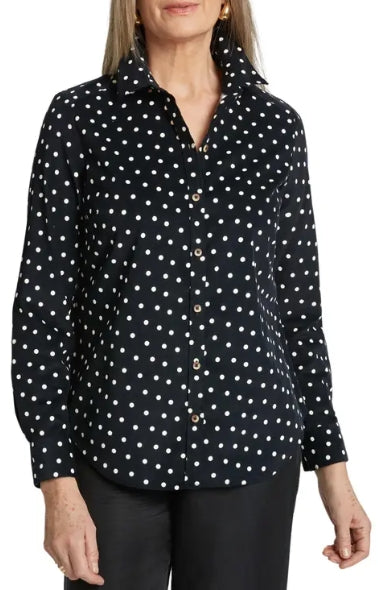 Haven Polka Dot Corduroy Button-Up Shirt - Black & White Dot - Size 8 - 200713