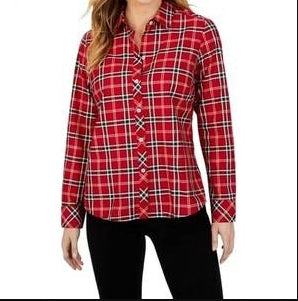 Foxcroft Ava Non-iron Holiday Plaid Sirt - Red/Multi - 198906
