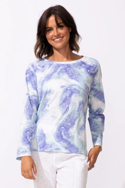 ESCAPE OCEAN MARBLE COTTON BOXY TEE - 13525