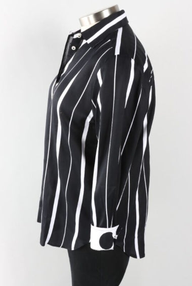 Foxcroft Striped Boyfriend Button-Up - Medium - Black/White Shirt - 202449