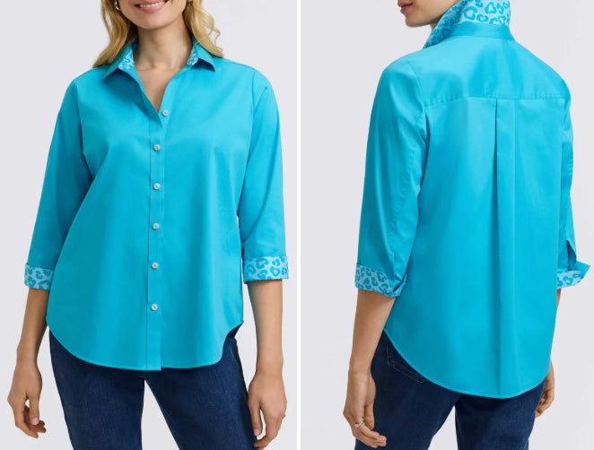 Foxcroft Margie Three-Quarter Sleeve Button-Up Shirt - Ibiza Turq - 202968