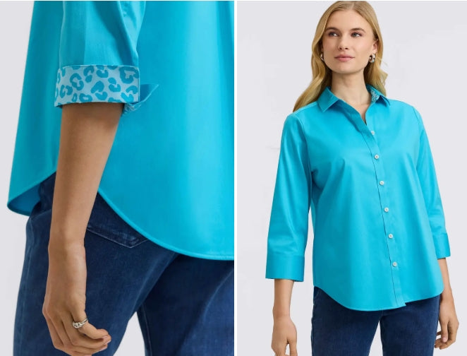 Foxcroft Margie Three-Quarter Sleeve Button-Up Shirt - Ibiza Turq - 202968
