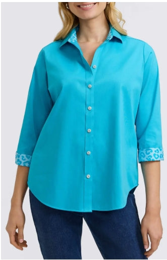 Foxcroft Margie Three-Quarter Sleeve Button-Up Shirt - Ibiza Turq - 202968