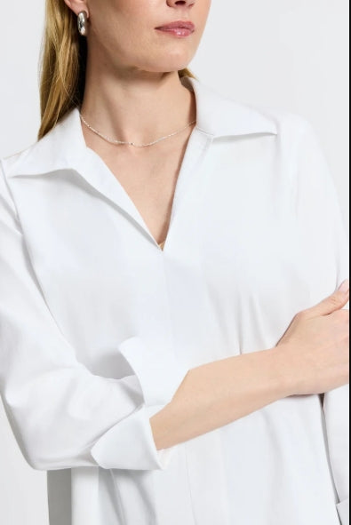 Foxcroft Agnes No Iron Stretch Long Sleeve Popover Shirt - 199955