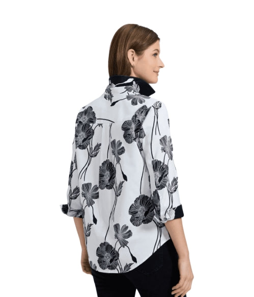 Foxcroft Margie Poppy 3/4 Sleeve Shirt - Black/White - 203723