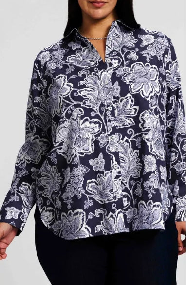 Foxcroft Meghan floral Print Dress Shirt - Navy/White - Small - 202904