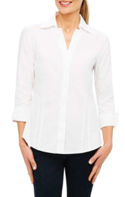 Foxcroft Taylor Essential Non-Iron 3/4 Sleeve Fitted Shirt - White - 102278