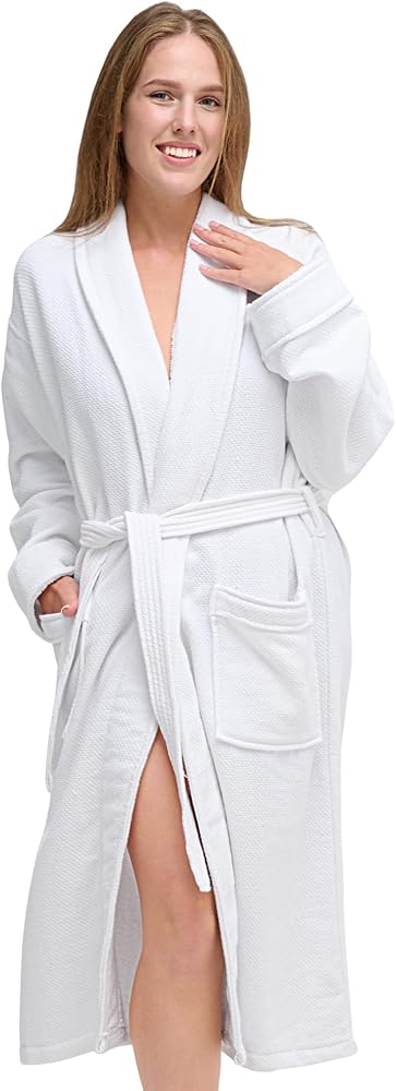 Women's White Waffle Cotton Robe
