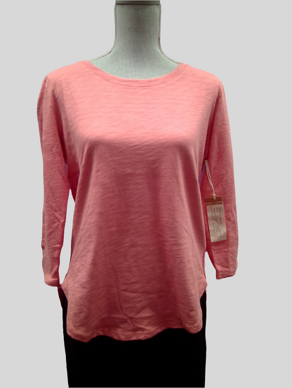 Escape 3/4 Sleeve High Low Cotton Tee - Rose - 10004