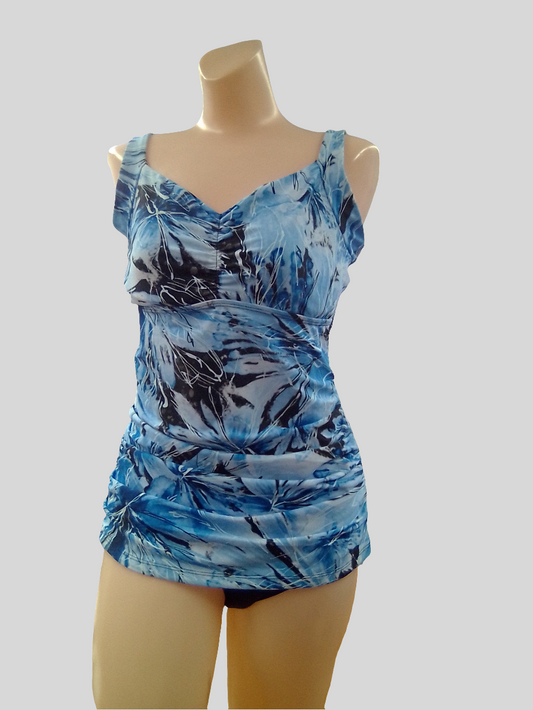 Karmilla Tankini top printed with underwire - Black & Blue - Size 12 - T20-421