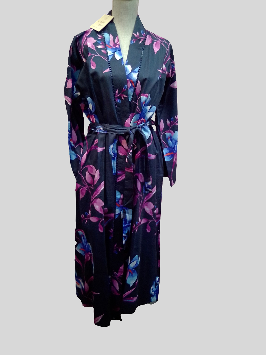 Nora Rose by Cyberjammies Caroline Navy Mix Lace-Detail Floral Print Long Robe |