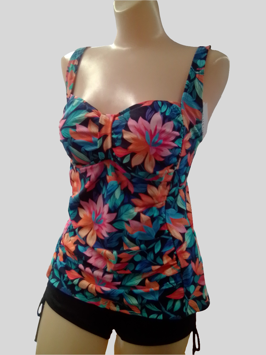 Black Sand Tankini top D/DD Tropical print