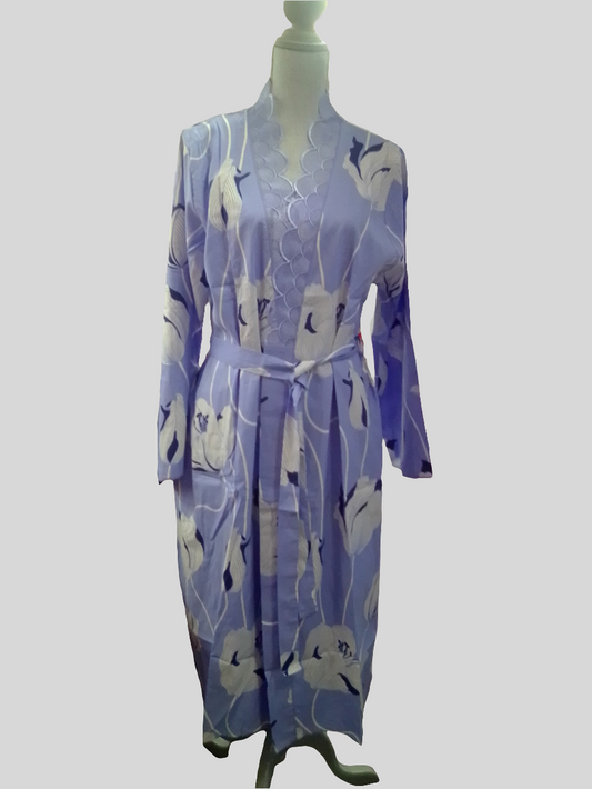 Nora Rose Lilac Floral Midi Dressing Gown- Lilac - 2209