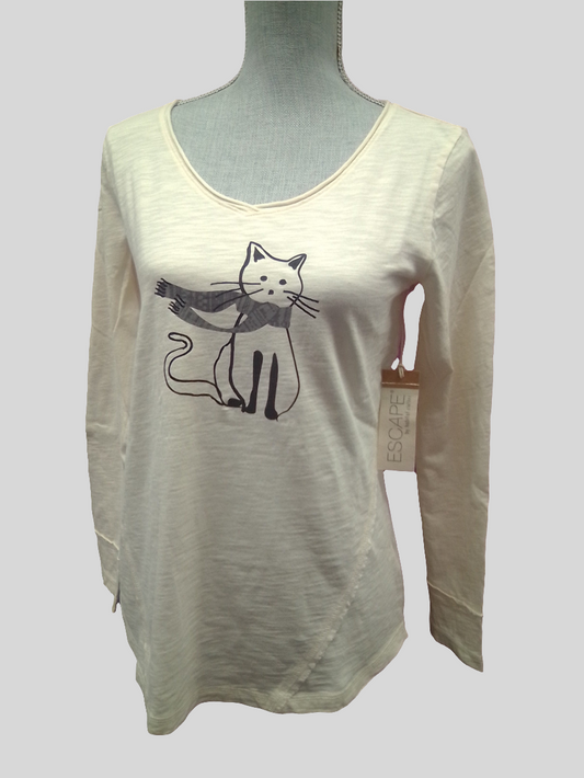 Escape Laid Back V Neck Chilly Cat - Ivory - 41726