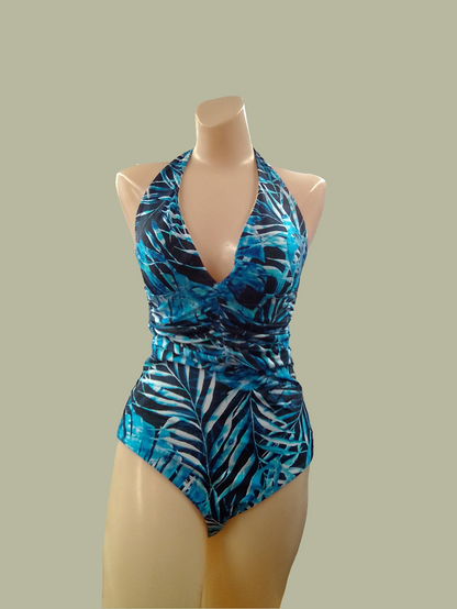 SeaSpray Bora Bora Halter One-Piece Swimsuit, Long Torso - Blue Tropical - SY010853L