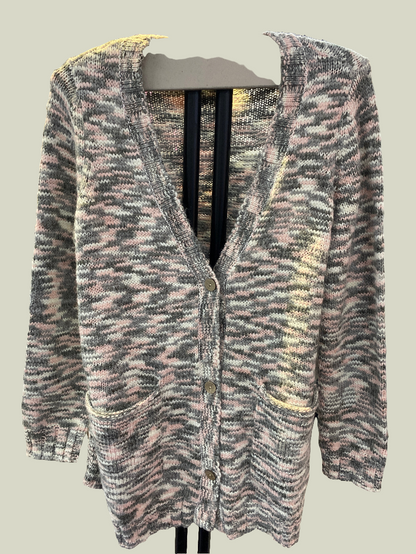 Escape Striped Knit Cardigan Sweater - Small - Pink / Earth - 28225