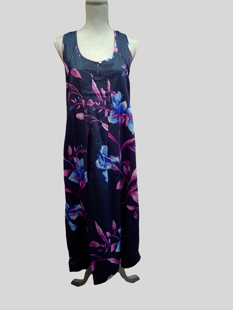 Nora Rose Caroline Navy Mix Lace-Detail Floral Print Long Nightdress - 2218