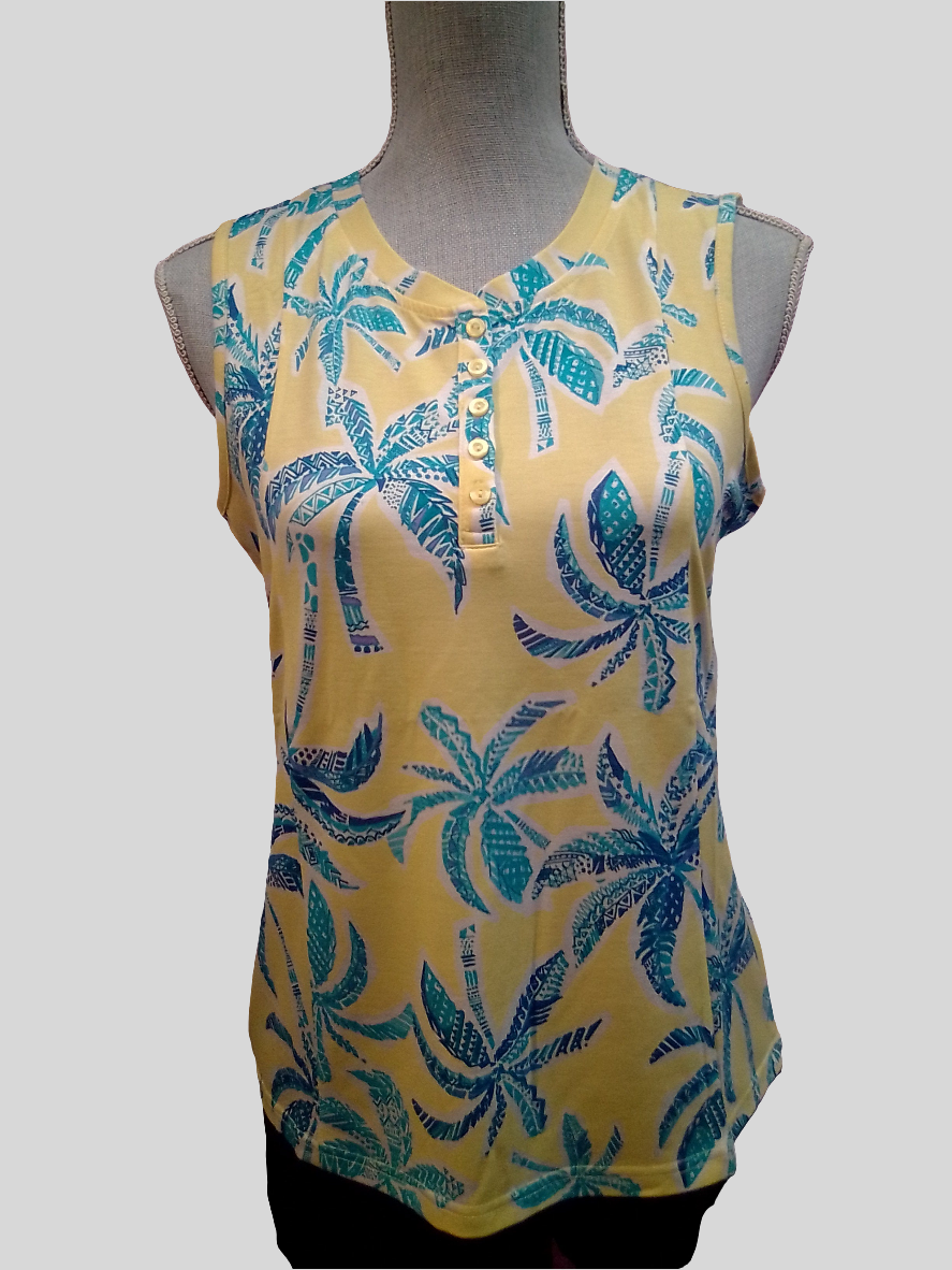 Cool Girl Sleeveless Tank Top, Yellow Palm Tree - C126100
