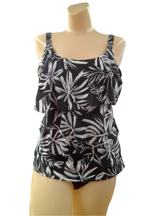 Karmilla Tiered Tankini Top - Black and White - Size 16 - T9-501
