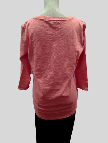 Escape 3/4 Sleeve High Low Cotton Tee - Rose - 10004