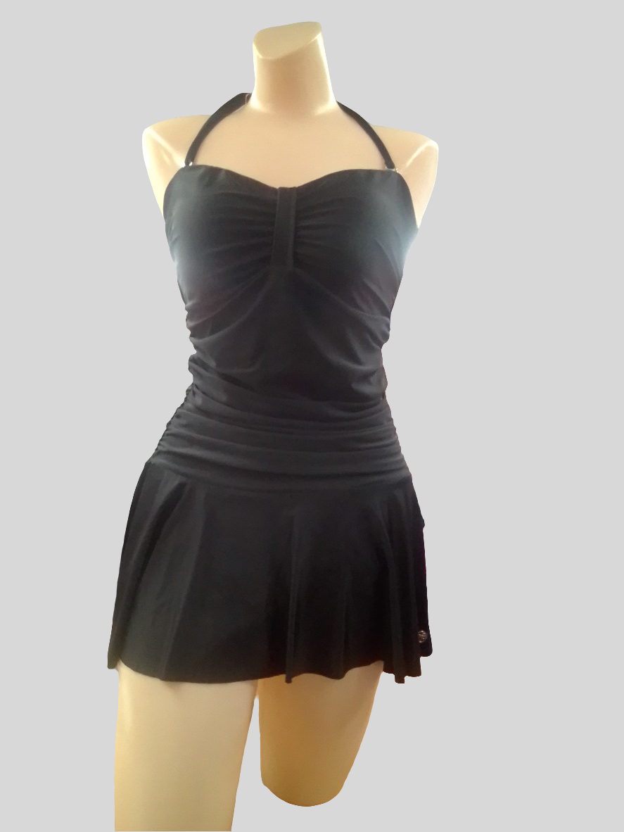 Seaspray, Bora Bora Gathered Swim Dress, Long Torso - Black - SY010665L
