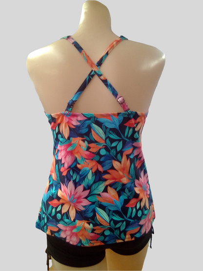 Black Sand Tankini top D/DD Tropical print