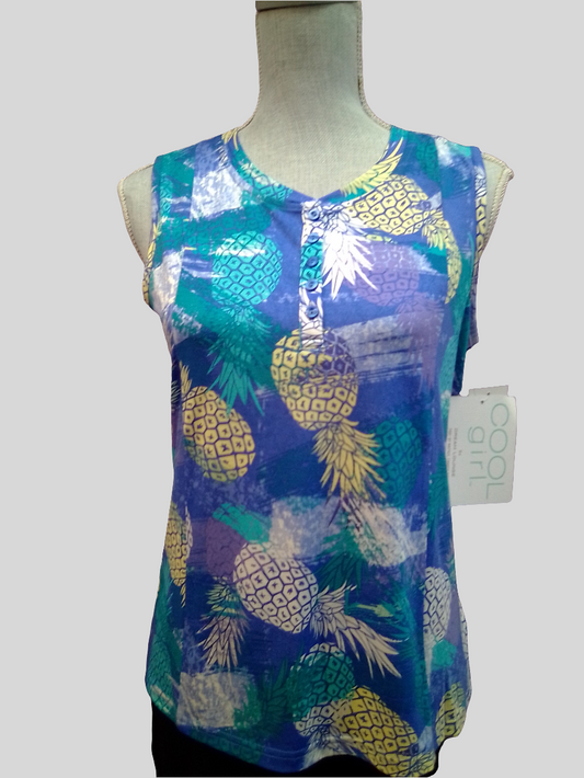 Cool Girl Sleeveless Tank Top in Blue Pineapples - C126100