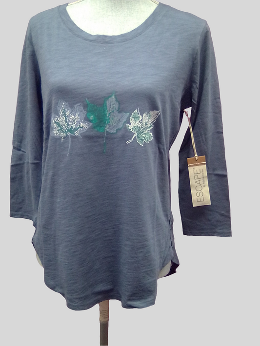 Escape High-Low Tee Stamped Foliage - Denim - 42404