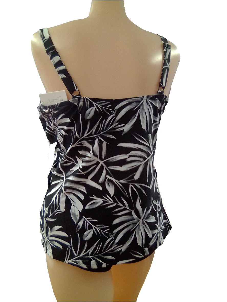 Karmilla Tiered Tankini Top - Black and White - Size 16 - T9-501