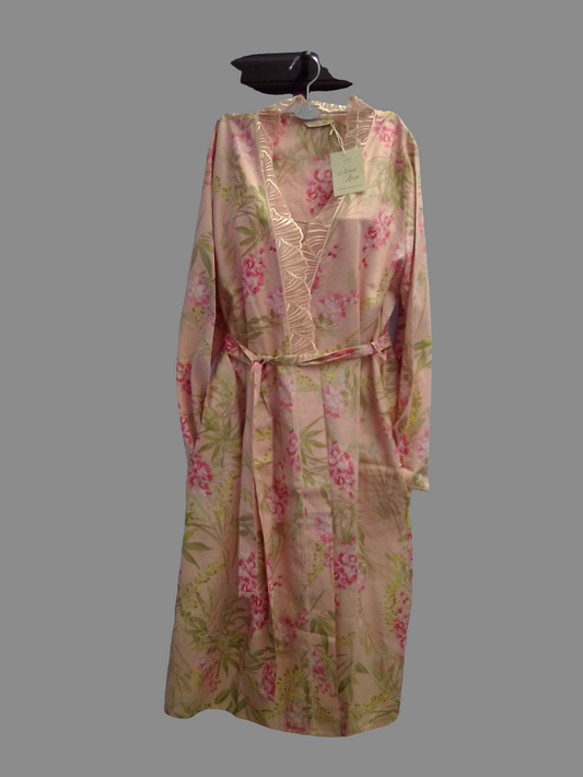 Cyberjammies, Sally Peach Mix Floral Lace-Detail Long Sleeve Midi Dressing Gown - 2132