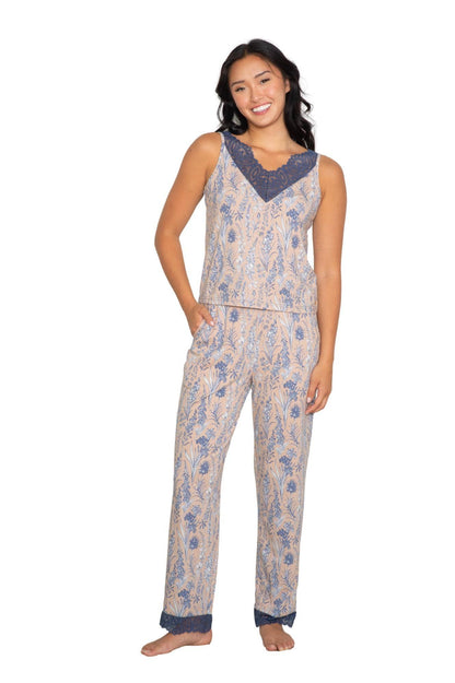 Lattelove's Lace Tank Pant Set - Light Blue Leaves - LW12KS326