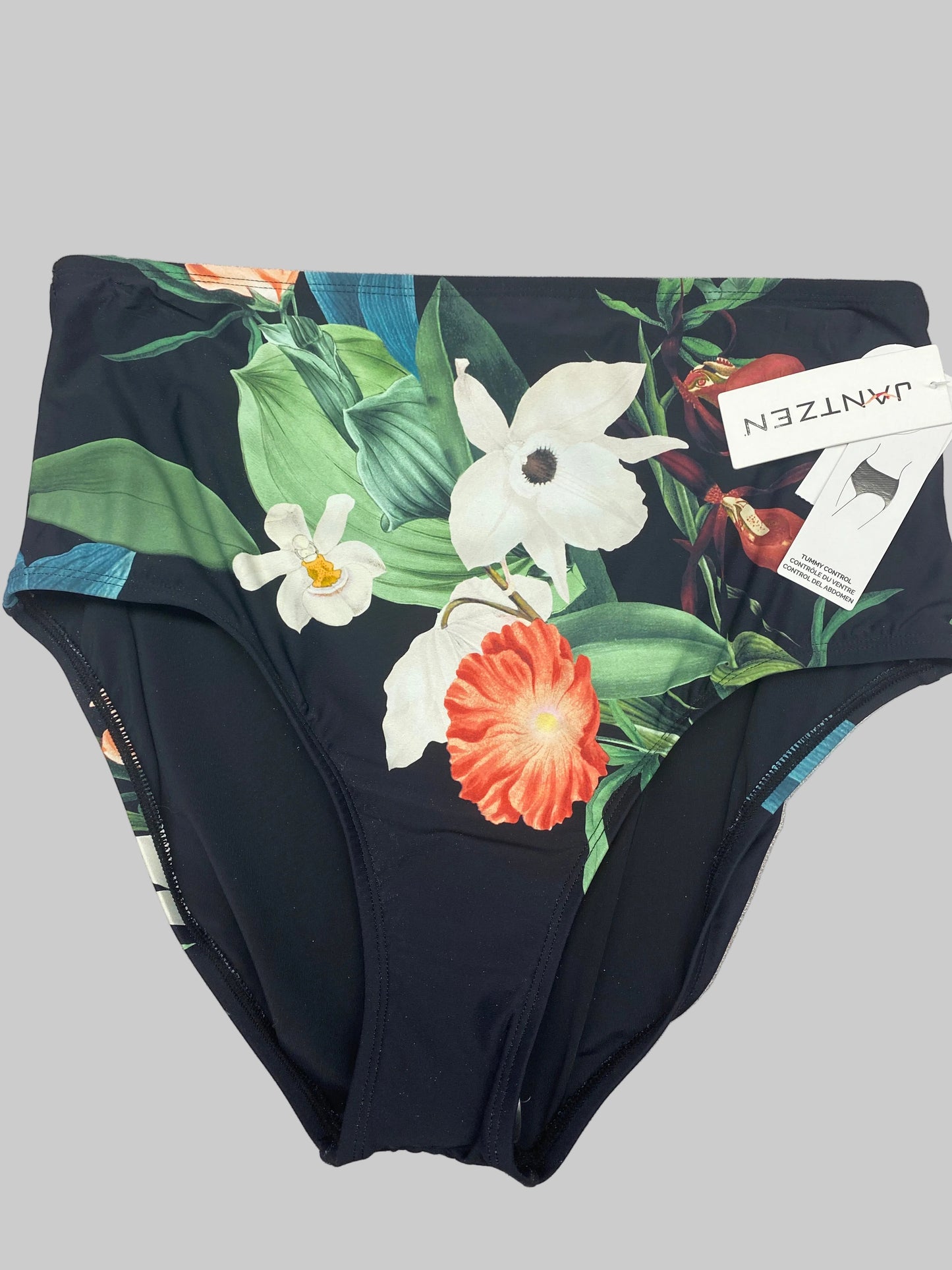 Jantzen Floral High-Waisted Swimsuit Bottoms - Black - JZ22031H
