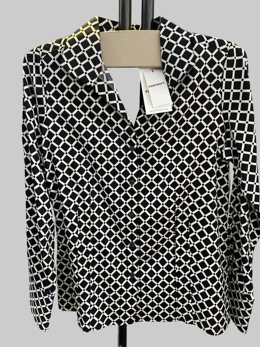 Foxcroft Missy Geometric Print shirt - Black/White - 200656